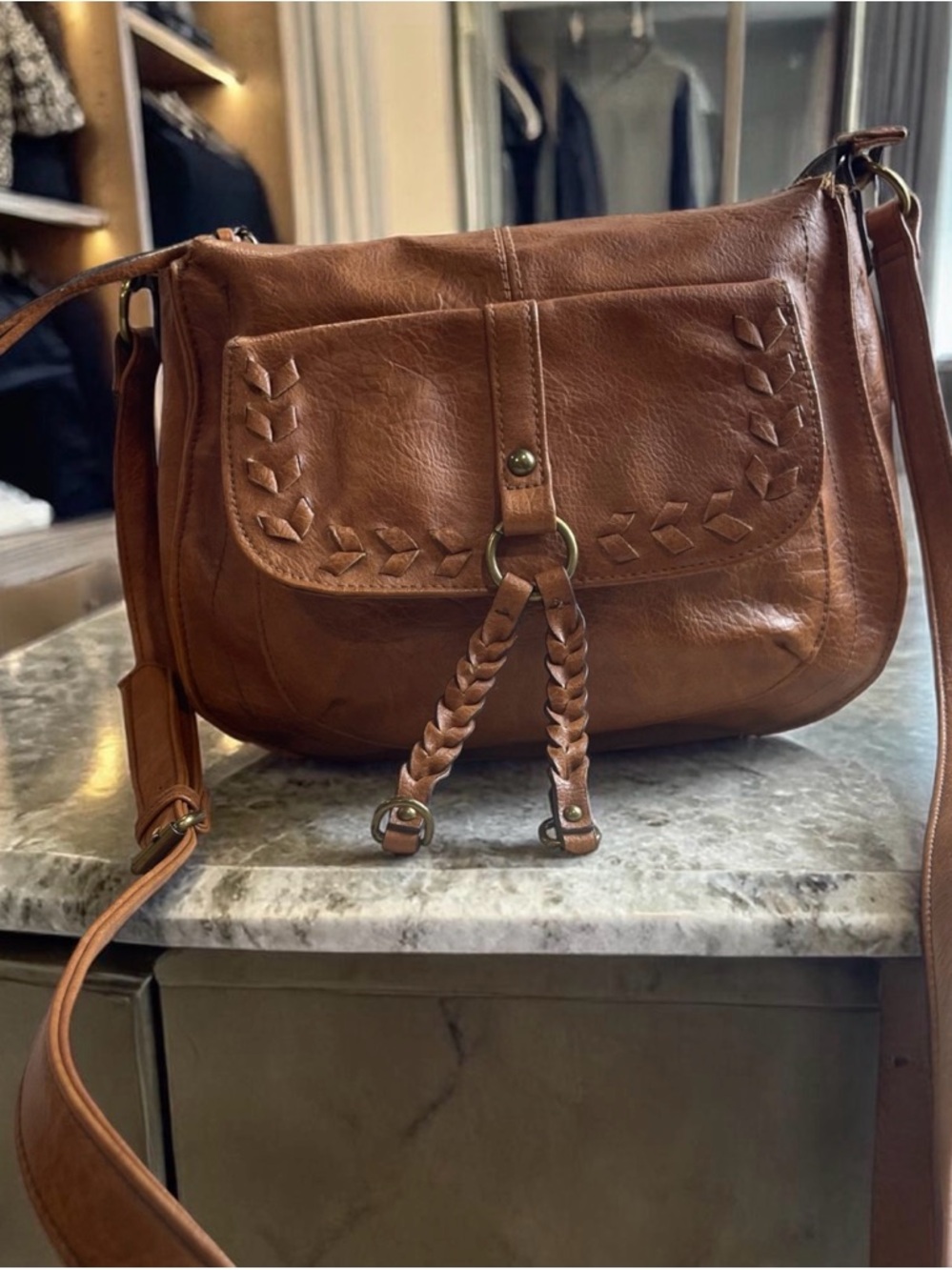 Salinas Brown Leather Crossbody with Braided Tassel Detail